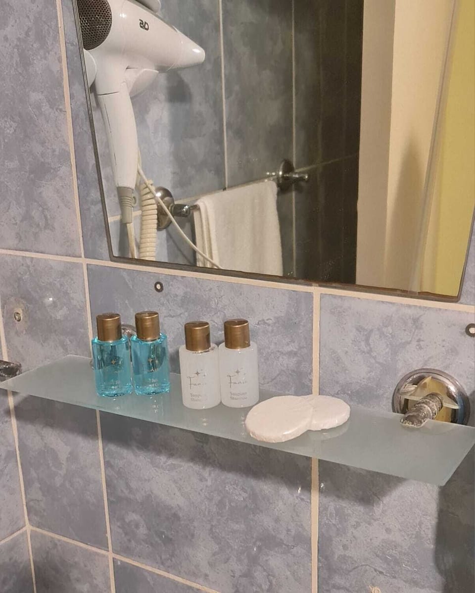 Shower, free toiletries, hair dryer, slippers