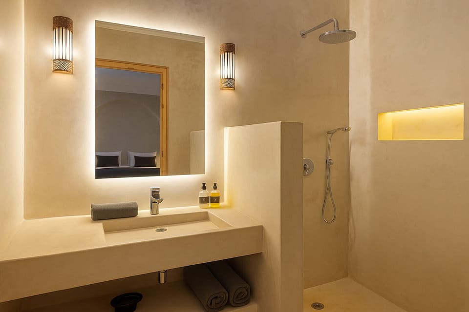 Shower, free toiletries, hair dryer, bathrobes