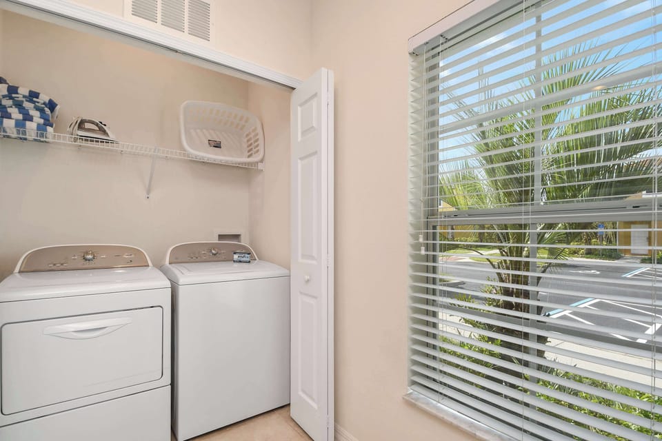 Convenient Laundry Facilities: Travel lighter knowing you have a convenient laundry area with a washer, dryer, and essential supplies available.