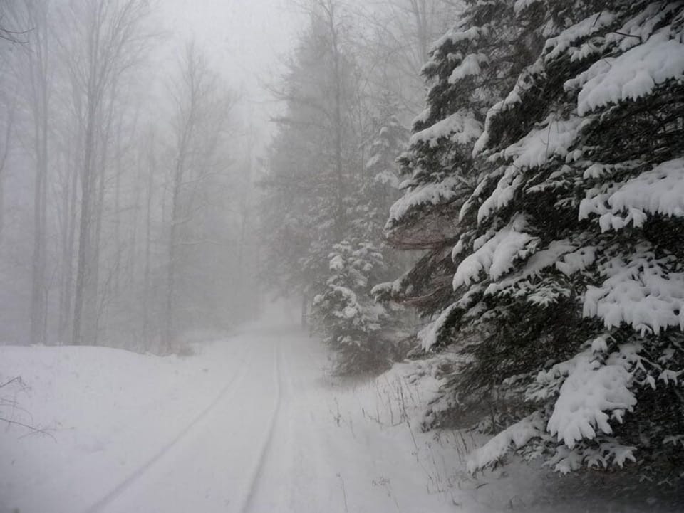 Leaving cabin in winter