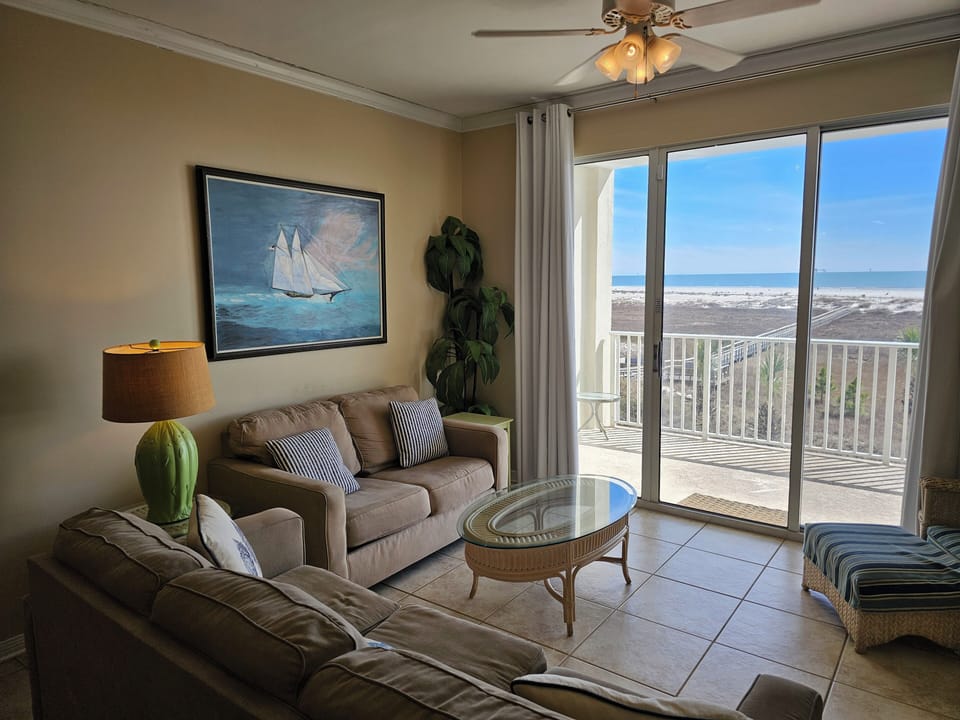Living Room with a fabulous view of the Gulf!