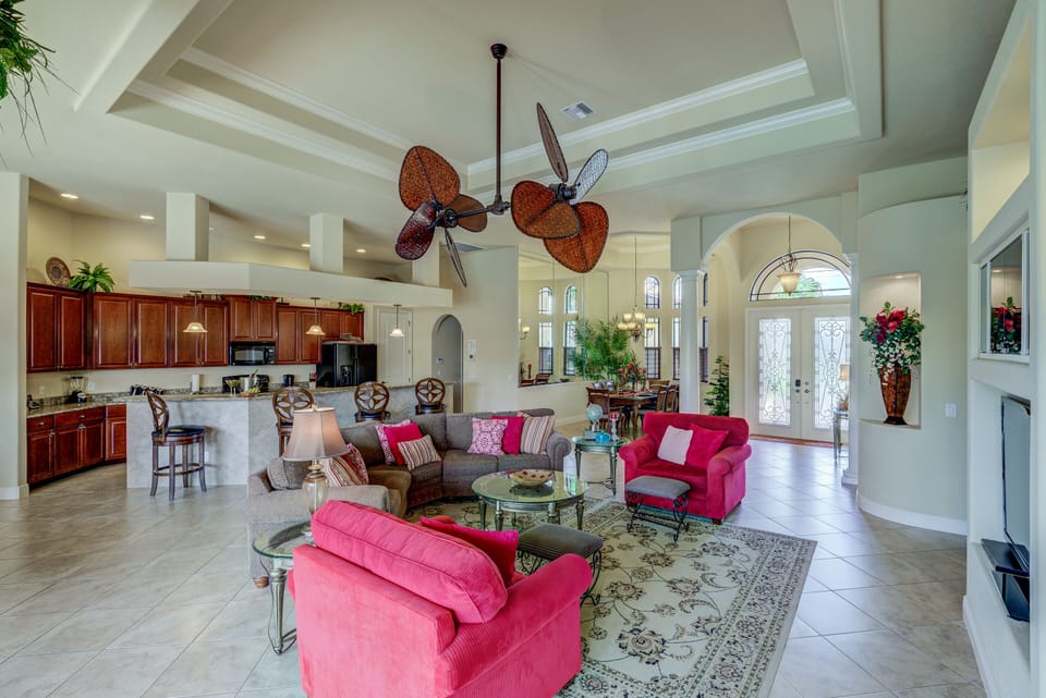 Living room with high ceilings