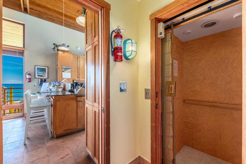 Private elevator reaches all three floors