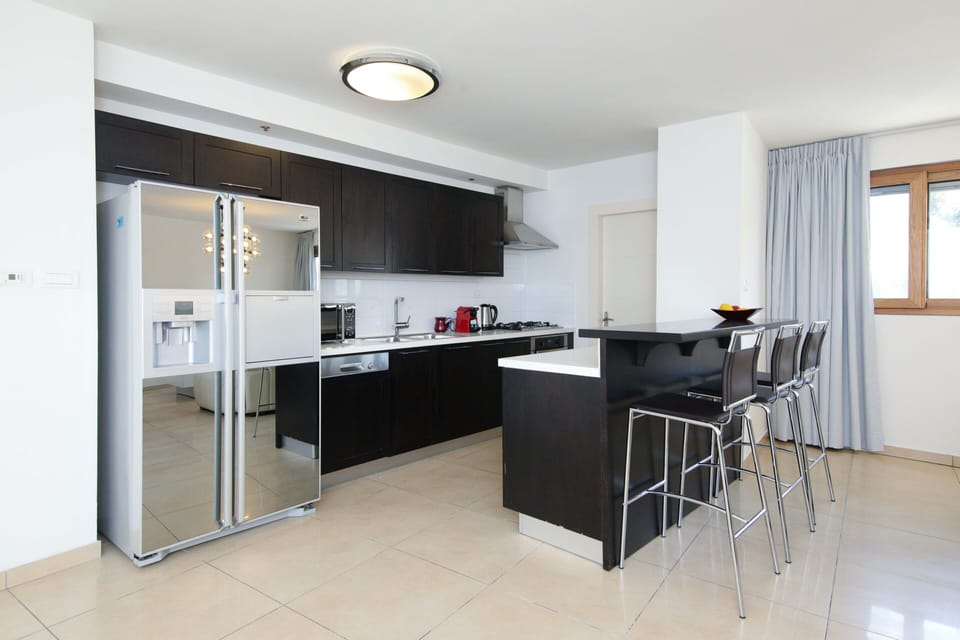 Luxury Apartment (104), 3 bedrooms, 1 living room | Private kitchen | Fridge, microwave, oven, stovetop