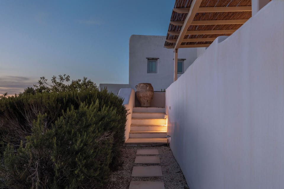 Stairway leading to pool and patio