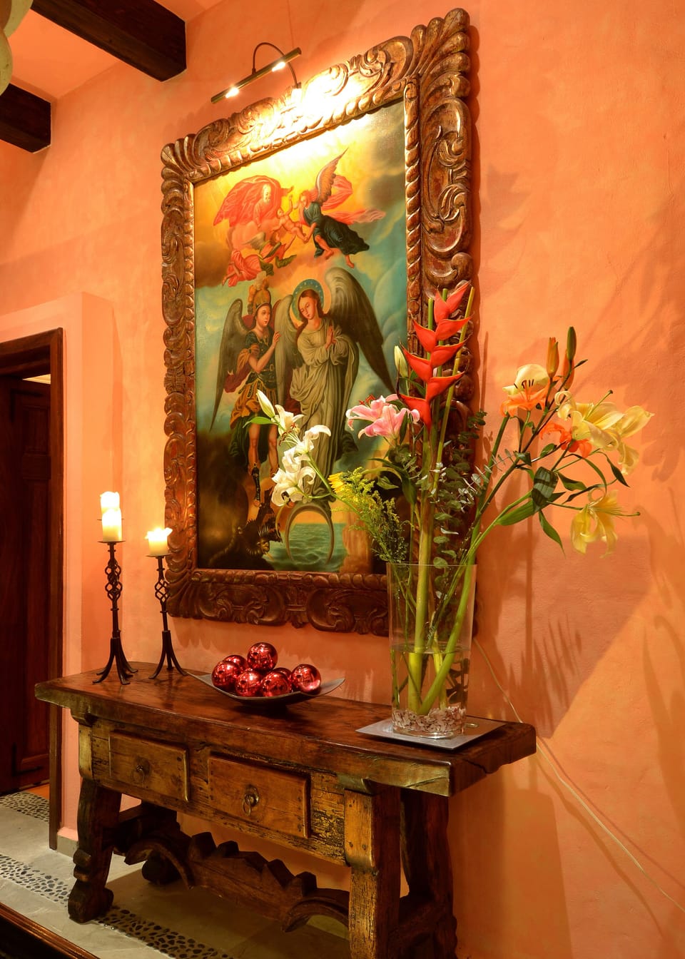 Colonial period art and custom designed furniture throughout the villa