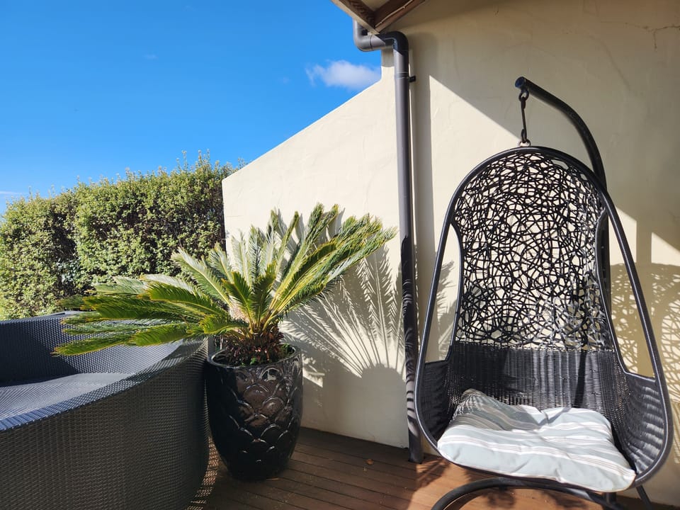 
Large deck with swing chair loungers, dining set, barbecue & umbrella available