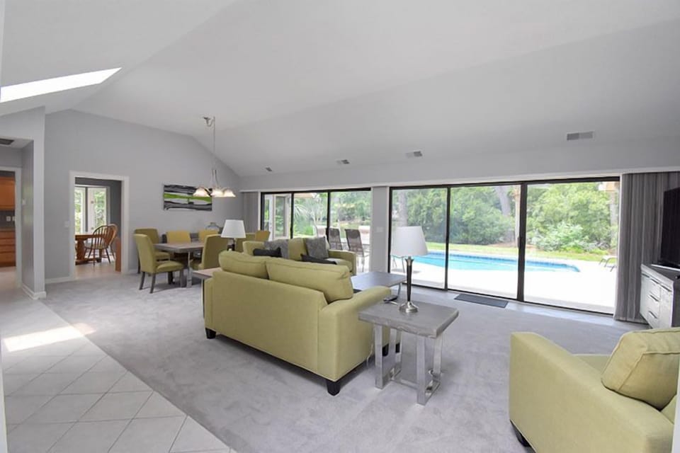 Living Room with Views of the Private Pool and Lagoon