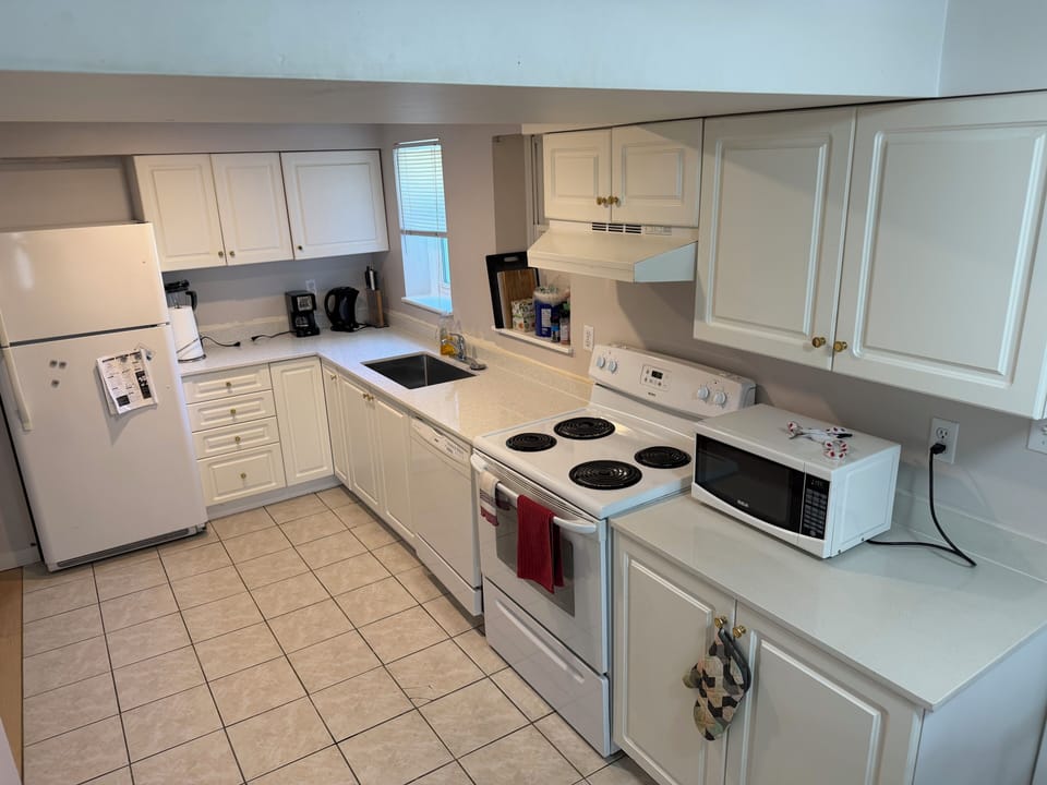 Full kitchen equipped with dishwasher, fridge, stove and oven, microwave etc
