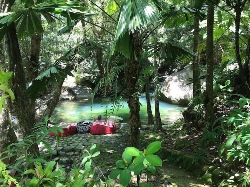 Our private swimming hole, just steps down a garden path from your verandah.
