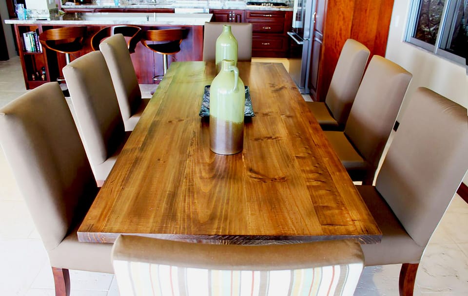 inside dining room table, we also have an outside dining table for large groups.