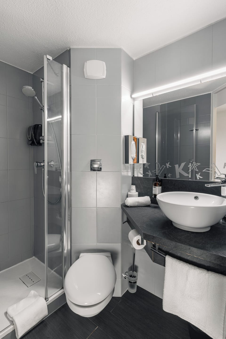 Shower, eco-friendly toiletries, hair dryer, towels