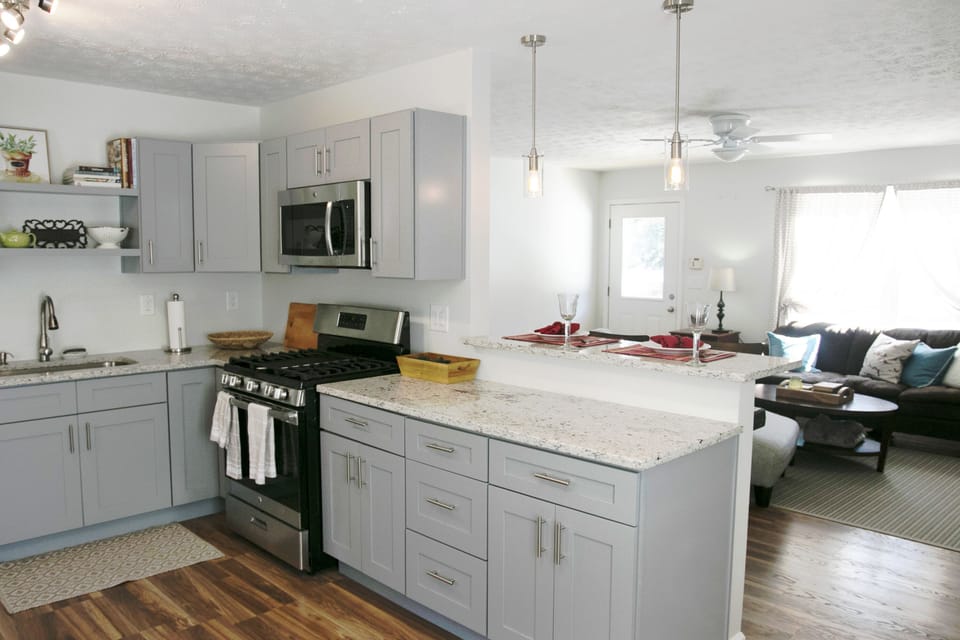 Kitchen comes equipped with everything you need for a long-term stay. 