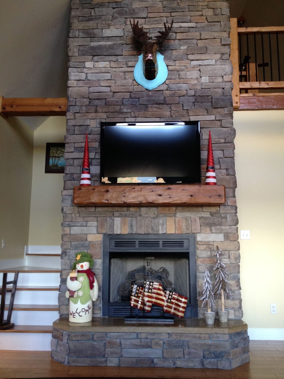Fireplace Decorated for Christmas.