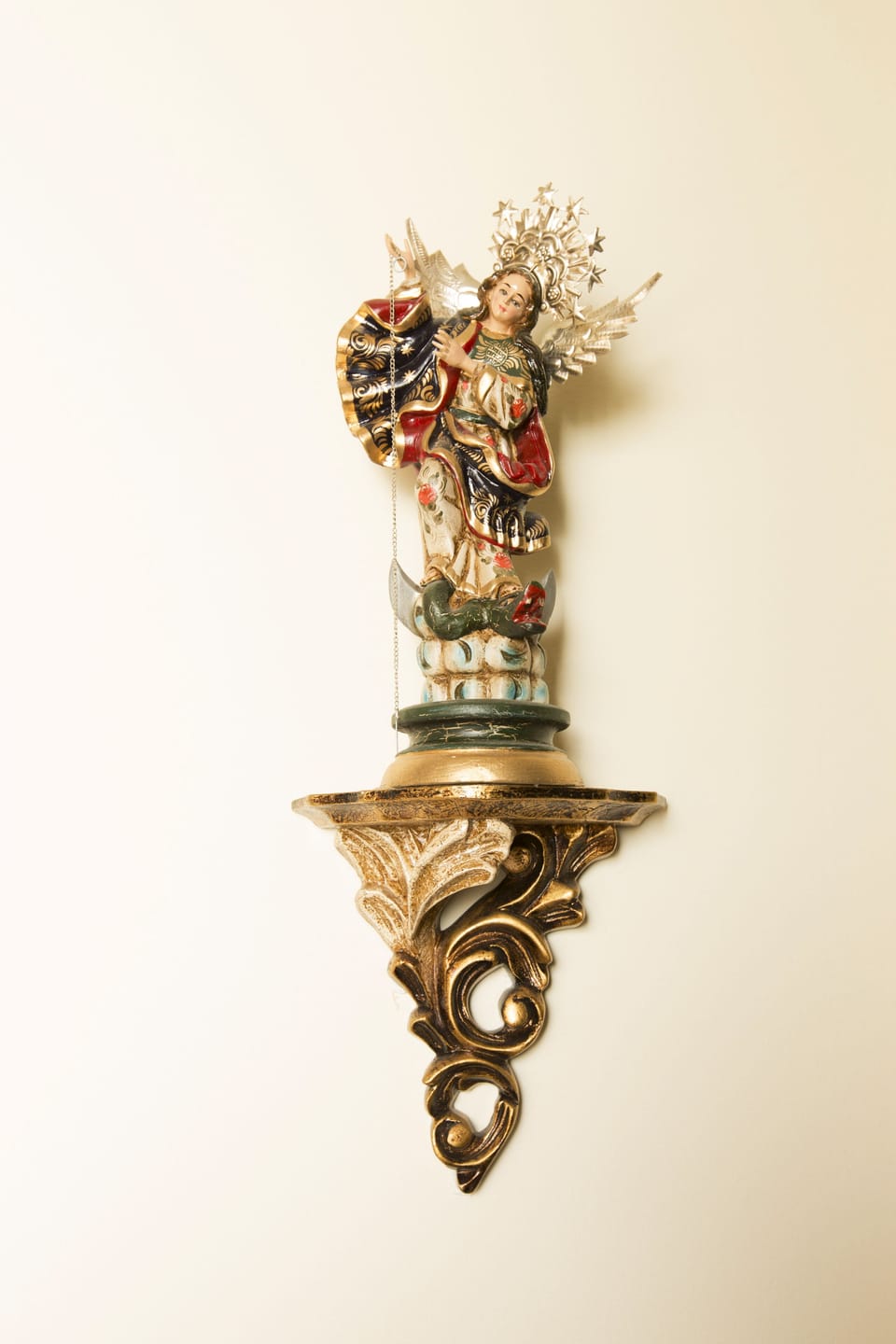 Virgen of Quito Statue detail.  Large sculpture is located on top Panecillo hill