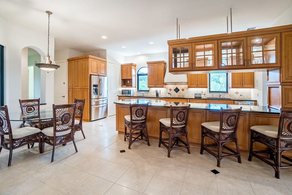 A chef's delight and casual seating for eight