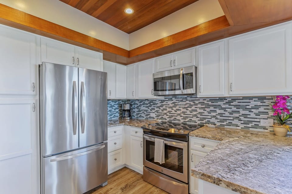 Full kitchen for your convenience.  Not only to save money but saves time.