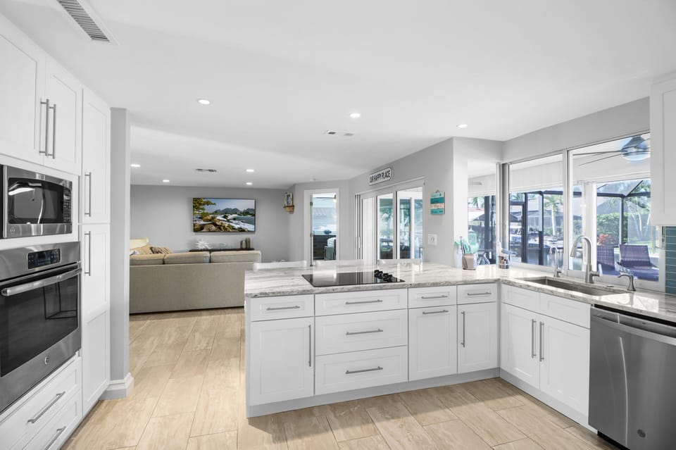 Kitchen open to the family room area.