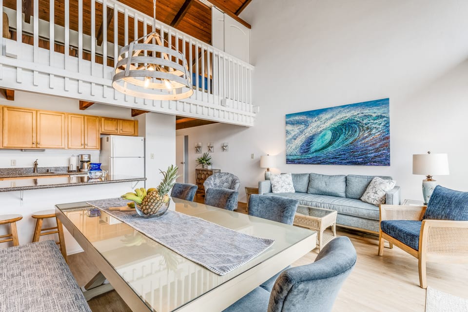 Dining, living room, kitchen and loft bedroom above. 