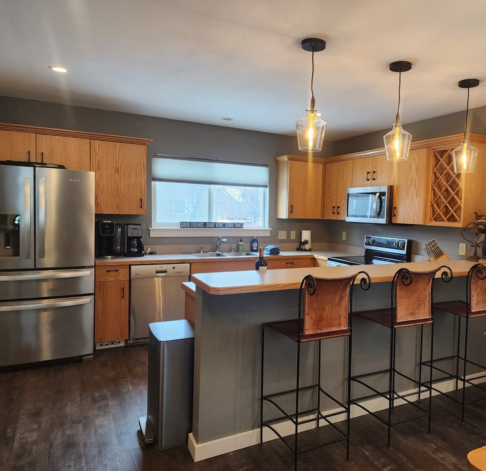 Kitchen stocked with the essentials to make you feel right at home.