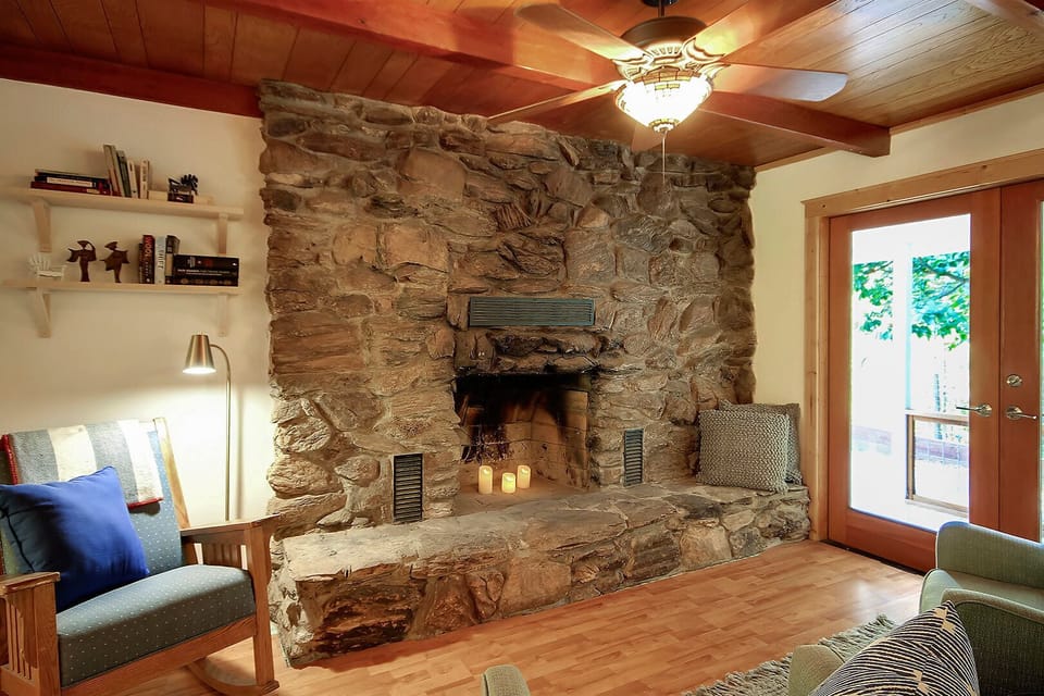 LED candles in the fireplace feel romantic without flames.
