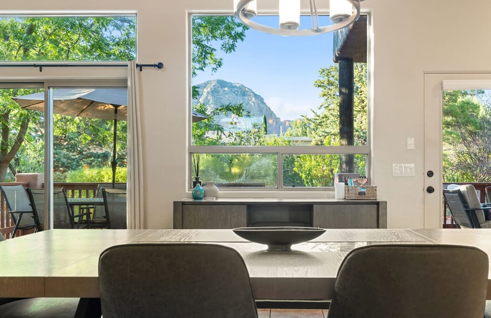 Dine indoors or outside under Thunder Mountains peak!   