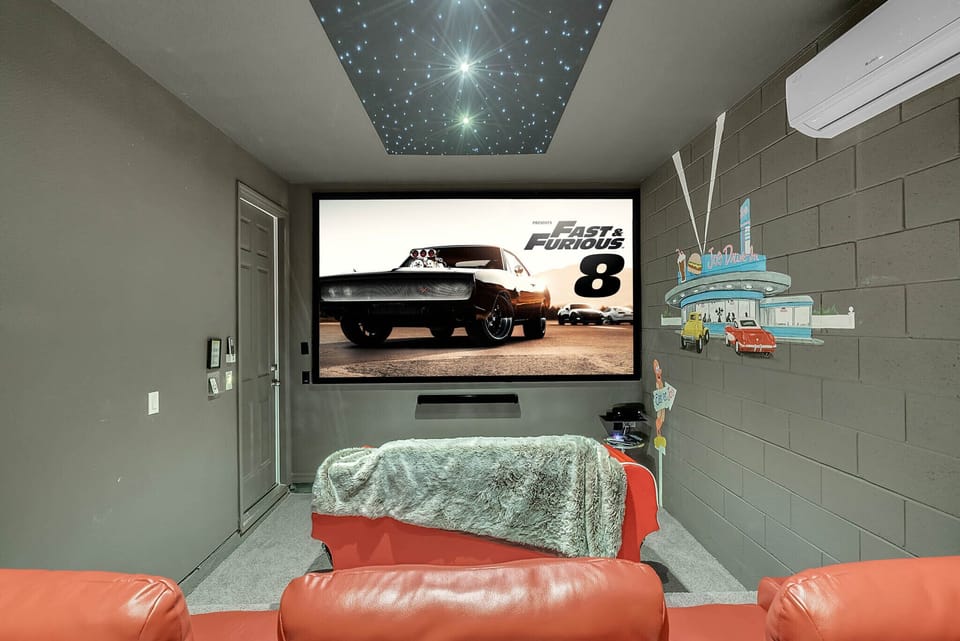 Themed Movie Theater Room with large projection screen