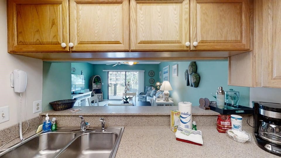 view from kitchen to living area