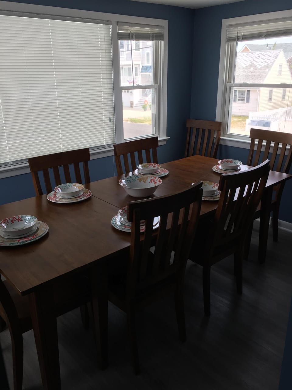 Dining table seats 10. Leaves hide inside the table