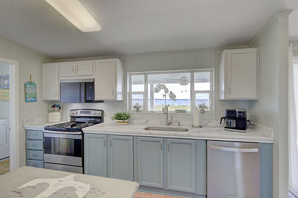Updated kitchen with river views