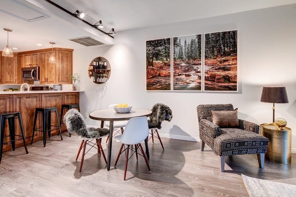 Dining Area: Gather around for meals with a stunning nature view and stylish decor!