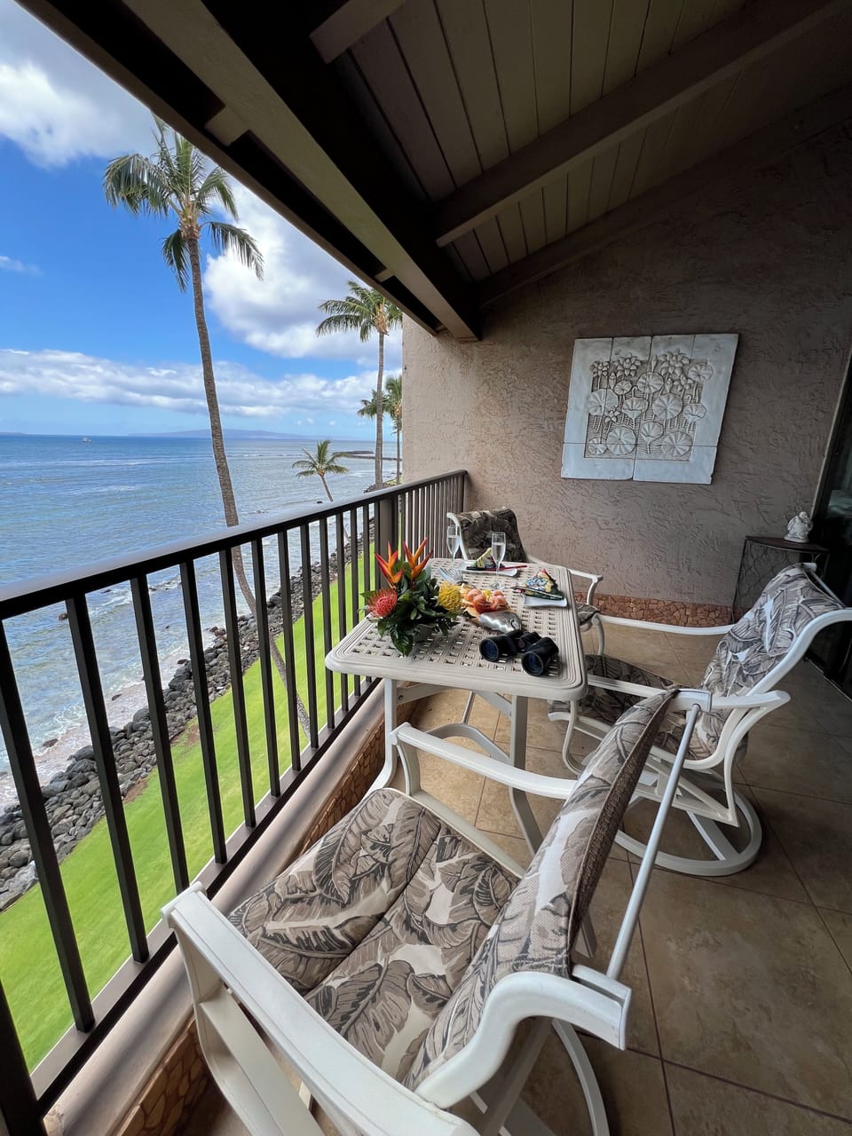 dine on the ocean in comfortable updated swivel rocking chairs