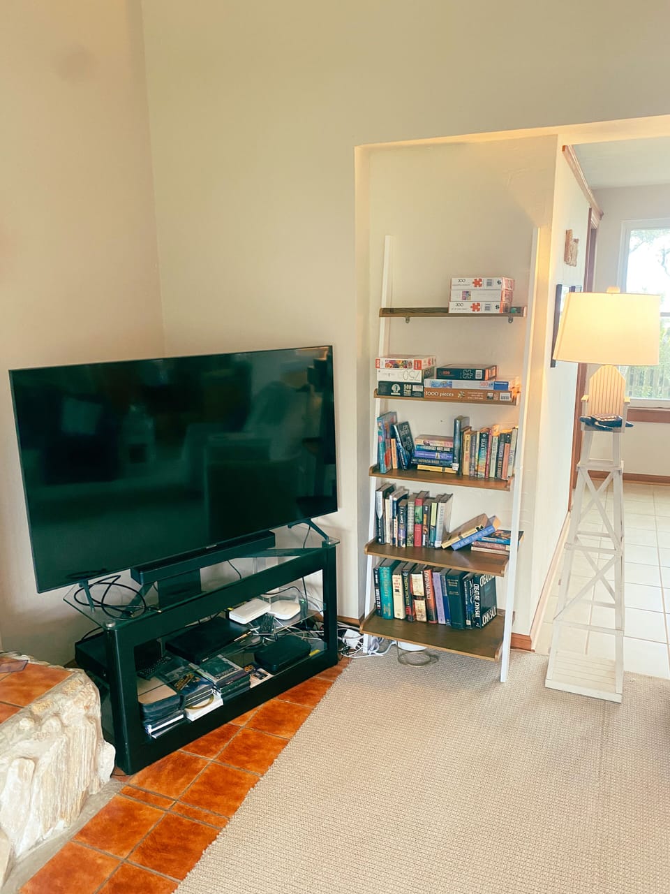 TV and bookcase in living room