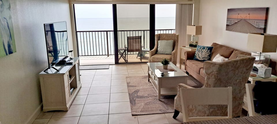 Spacious balcony-watch dolphins surface, Pelicans dive for fish- awesome sunsets