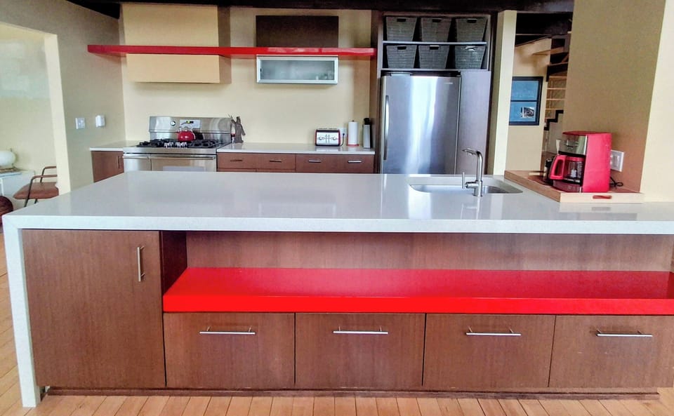 kitchen with open access to dining room and the view