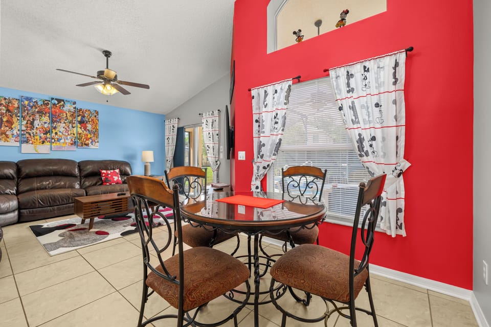 The breakfast nook is just off the kitchen and the living room.