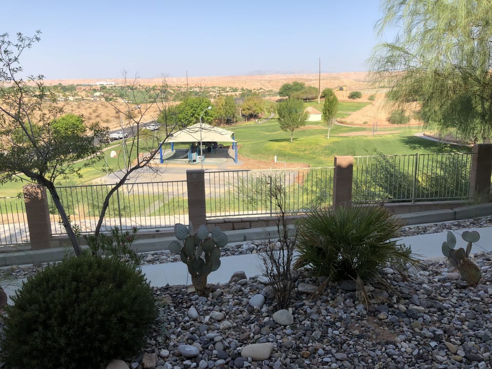 view from patio w/ bistro table and chairs