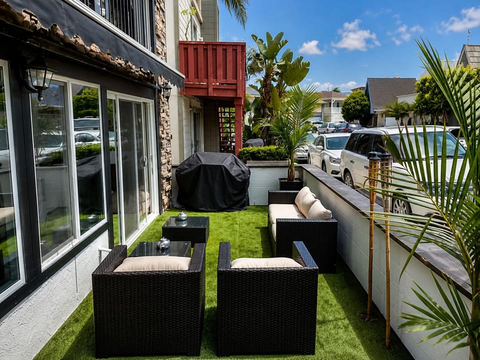 Private front patio!  Great place to relax, BBQ, and soak up the sun!