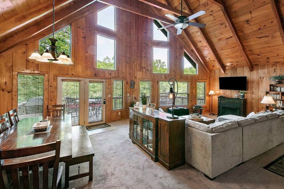 23’ pine cathedral ceilings and a full wall of lakeview great room windows