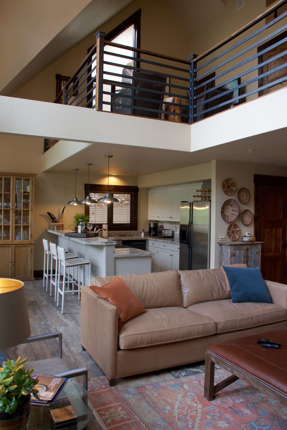Spacious interior with multiple gathering spaces