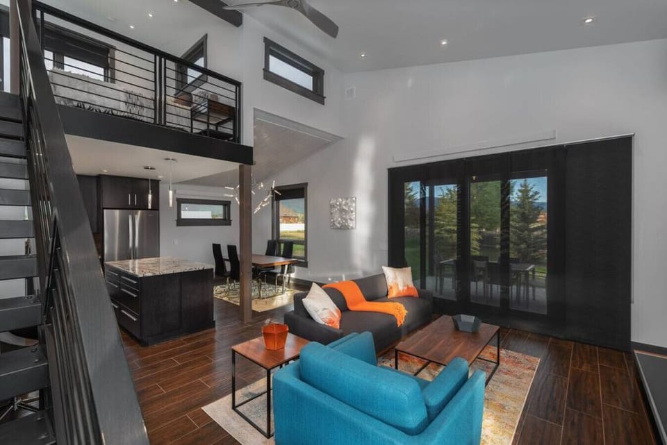 View of large slider with privacy  shades drawn.