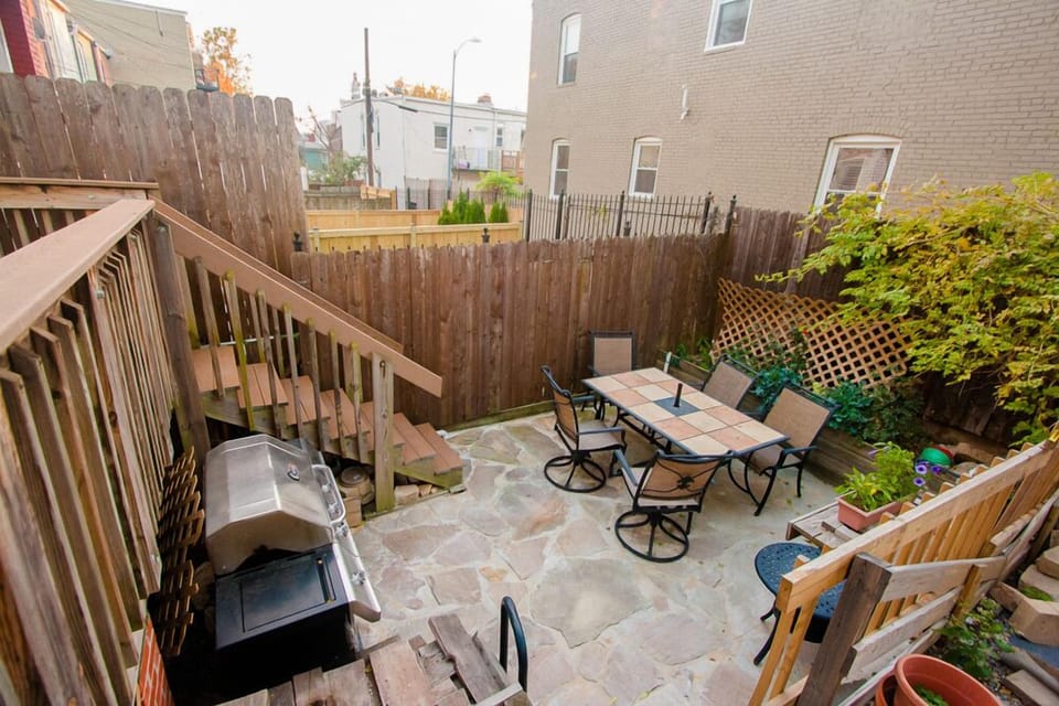 Backyard patio with gas grill