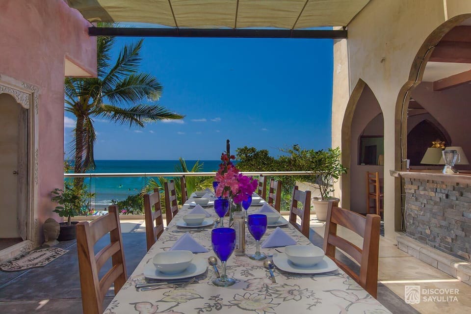 Table for 10 overlooking the ocean and beach