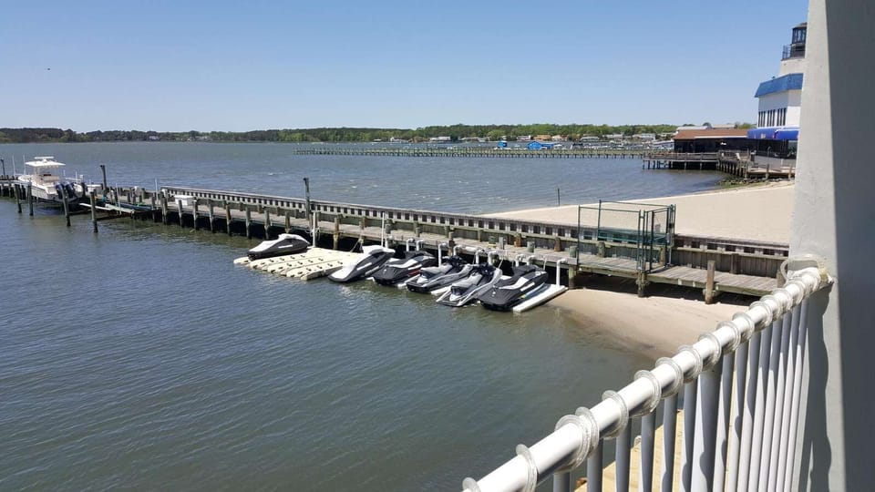 View from balcony looking north toward bay beach and Lighthouse Restaurant