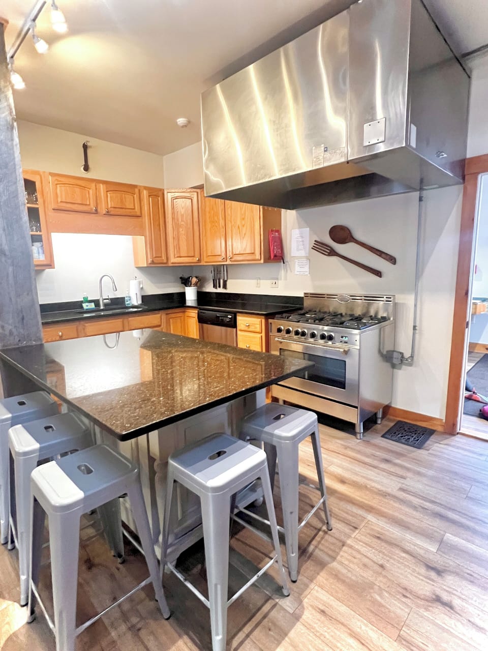Island for extra prep space, dining or gathering with friends.