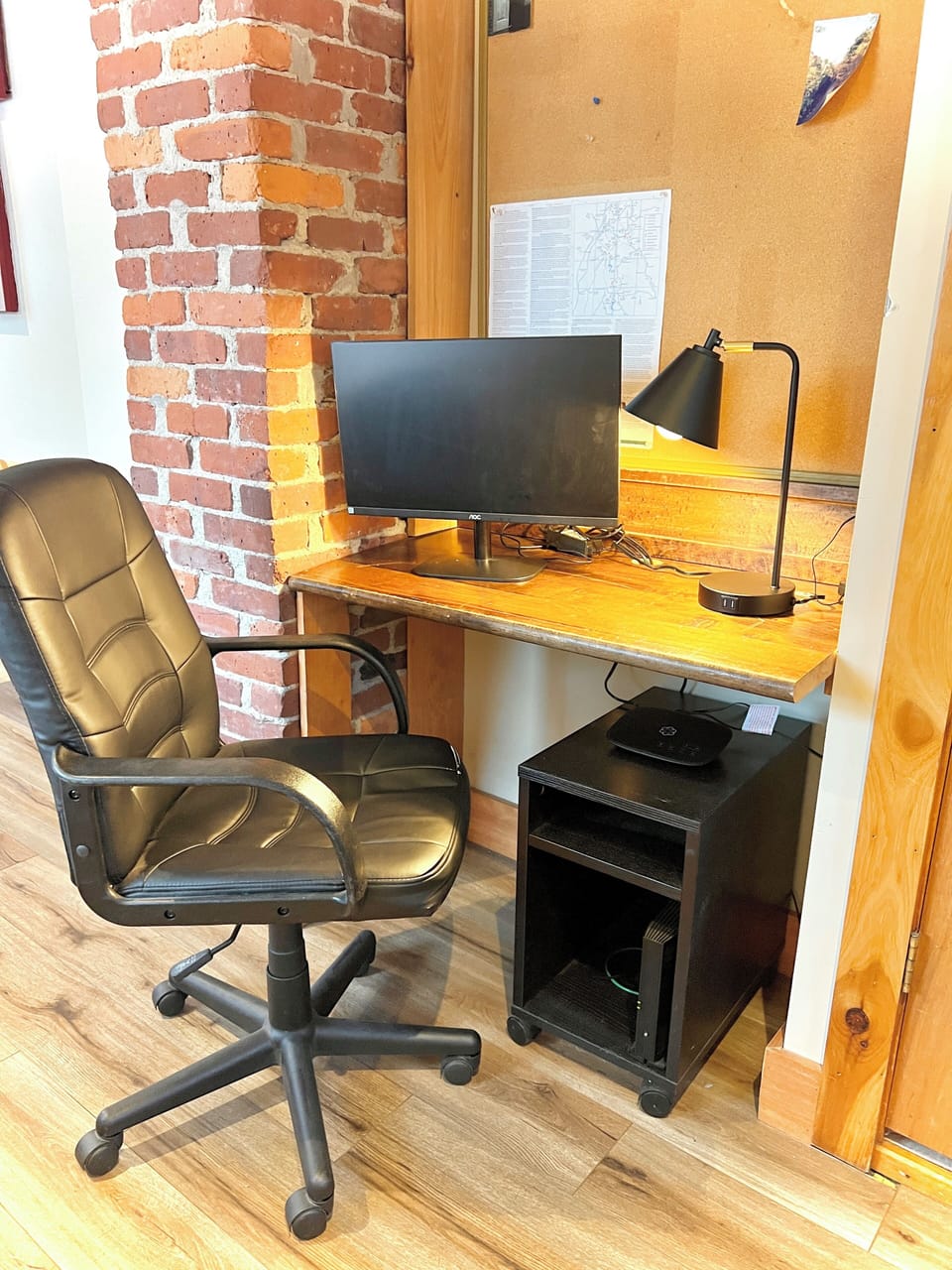 Dedicated work space with monitor, great lighting and docking station.