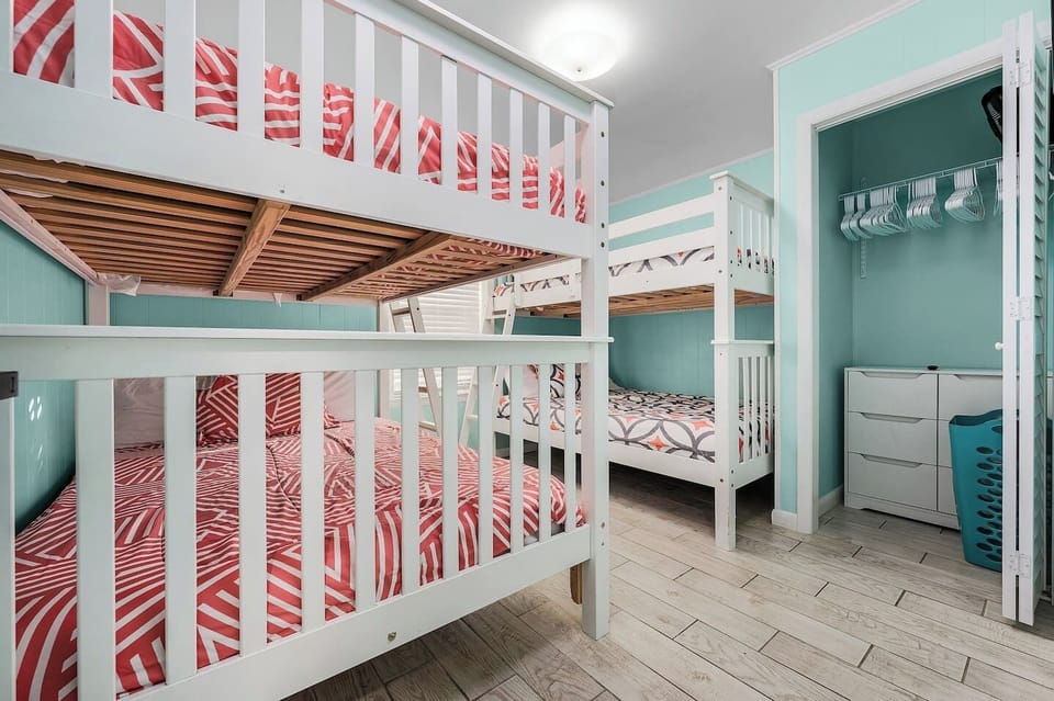 Bedroom #4 downstairs with 2 sets of full over full bunk beds (sleeps 8 people)