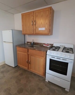 Room Two double beds with kitchenette | Private kitchen | Coffee/tea maker