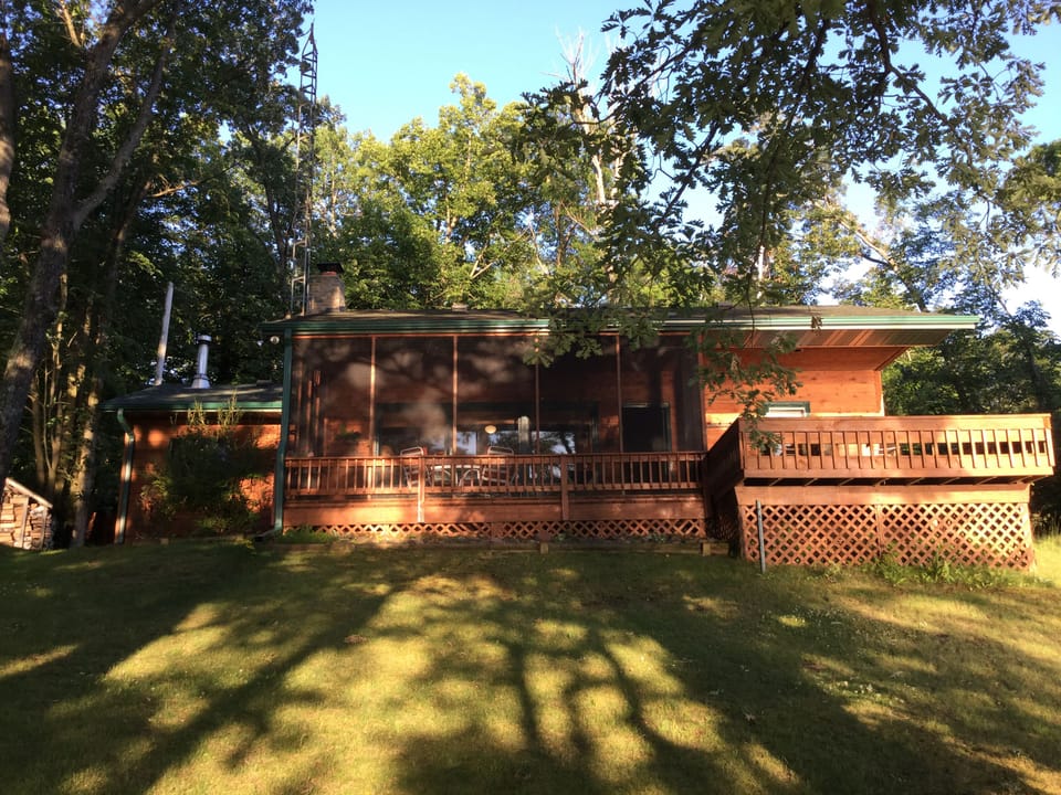 Lakeside view of cabin