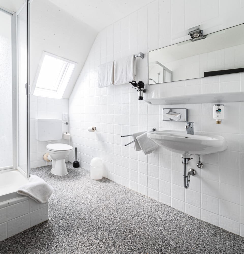 Comfort Double Room | Bathroom | Hair dryer, towels, soap, shampoo